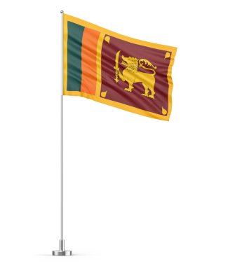 Bayrak direğine bağlı Sri Lanka bayrağı beyaz arkaplan 3 boyutlu izole görüntü