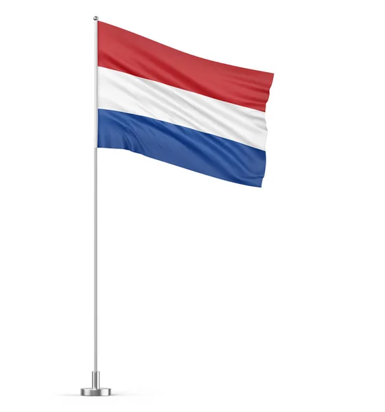 Nederlandse Vlag Een Vlaggenmast Witte Achtergrond Geïsoleerde Illustratie — Stockfoto