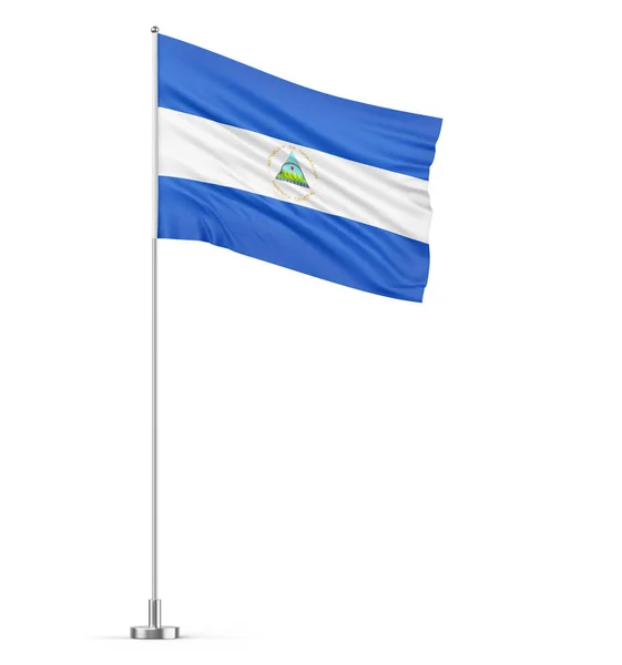 Bandera Nicaragua Sobre Asta Bandera Fondo Blanco Ilustración Aislada —  Fotos de Stock