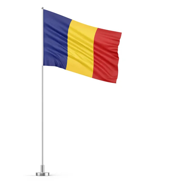 Rumänien Flagga Flaggstång Vit Bakgrund Isolerad Illustration — Stockfoto