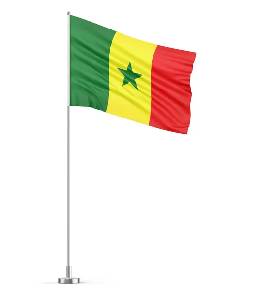 塞内加尔国旗上的旗杆白色背景孤立3D插图 — 图库照片