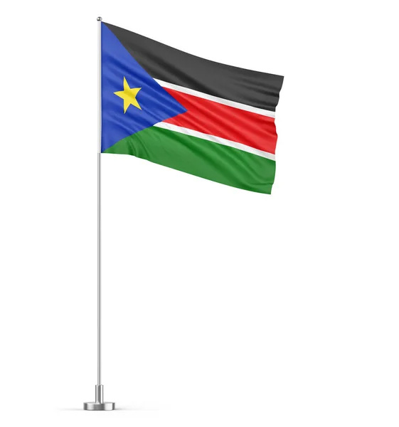 Bayrak Direğindeki Güney Sudan Bayrağı Beyaz Arkaplan Boyutlu Izole Görüntü — Stok fotoğraf