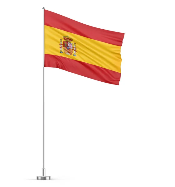 Bandera España Sobre Asta Bandera Fondo Blanco Ilustración Aislada — Foto de Stock
