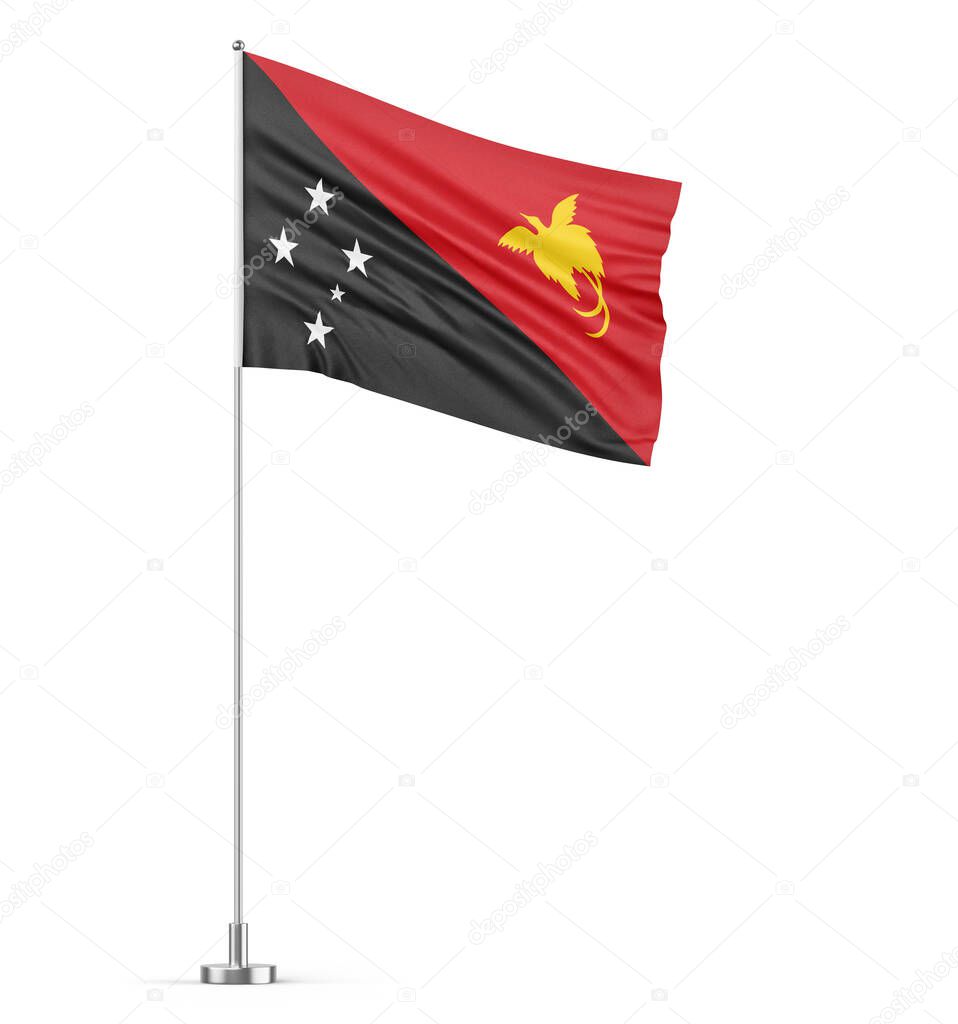Papua New Guinea flag on a flagpole white background isolated 3D illustration