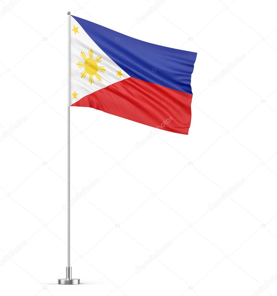 Philippines flag on a flagpole white background isolated 3D illustration