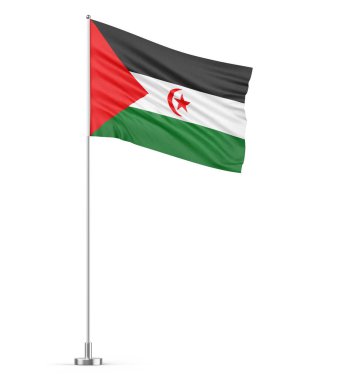 Batı Sahra bayrağı bayrak direği beyaz zemin izole edilmiş 3D illüstrasyon