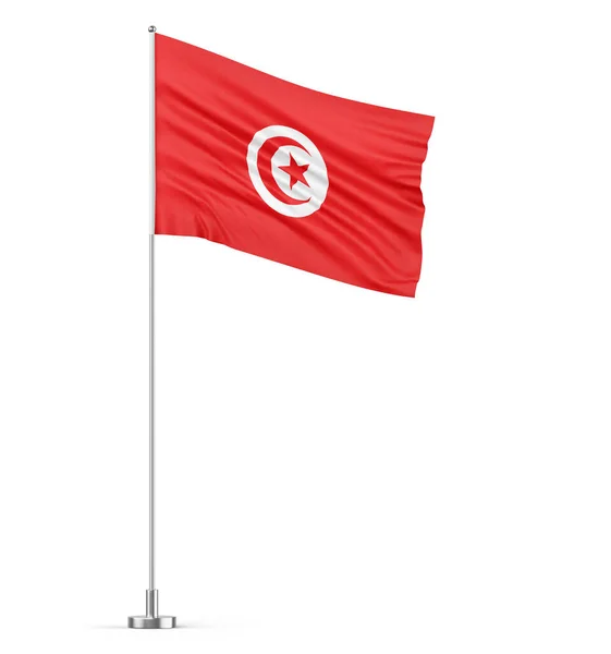 Bandera Túnez Sobre Asta Bandera Fondo Blanco Ilustración Aislada —  Fotos de Stock