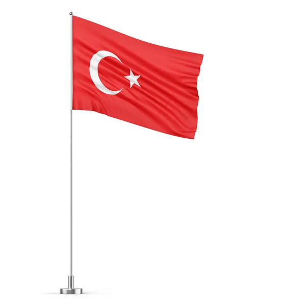 Turkiet Flagga Flaggstång Vit Bakgrund Isolerad Illustration — Stockfoto