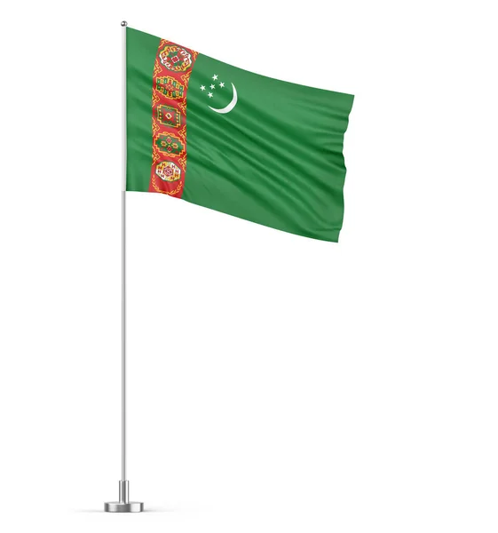 旗杆白色背景上的土库曼斯坦国旗隔离3D插图 — 图库照片