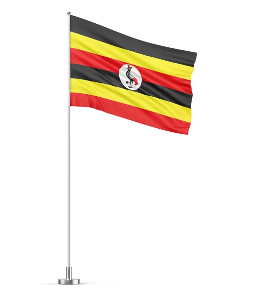 Uganda Flagge Auf Einem Fahnenmast Weißer Hintergrund Isolierte Illustration — Stockfoto