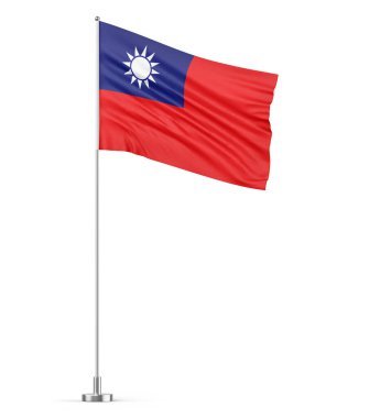 Bayrak direğindeki Tayvan bayrağı. Beyaz arkaplan 3 boyutlu görüntü izole edilmiş.