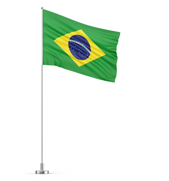 Brazília Zászló Zászlórúd Fehér Háttér Elszigetelt Illusztráció — Stock Fotó