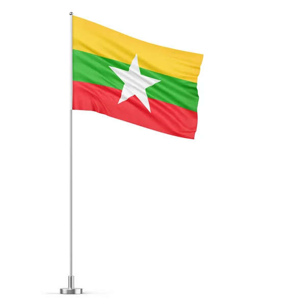 Myanmar Flag Flagpole White Background Isolated Illustration — Stock Photo, Image