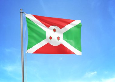 Bulutlu gökyüzünde Burundi bayrağı dalgalanıyor.