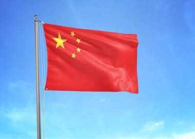 Çin bayrağı bulutlu gökyüzünde dalgalanıyor 3 boyutlu illüstrasyon