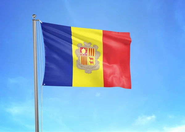 Andorra Flagga Viftar Molnig Himmel Illustration — Stockfoto