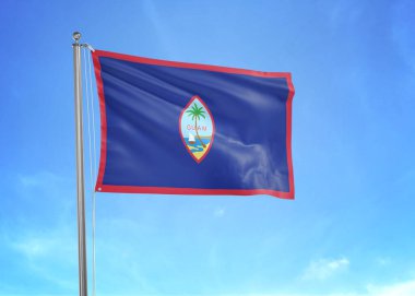 Bulutlu gökyüzünde sallanan Guam bayrağı 3 boyutlu illüstrasyon