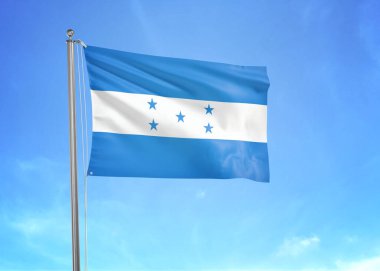 Bulutlu gökyüzünde dalgalanan Honduras bayrağı 3 boyutlu illüstrasyon
