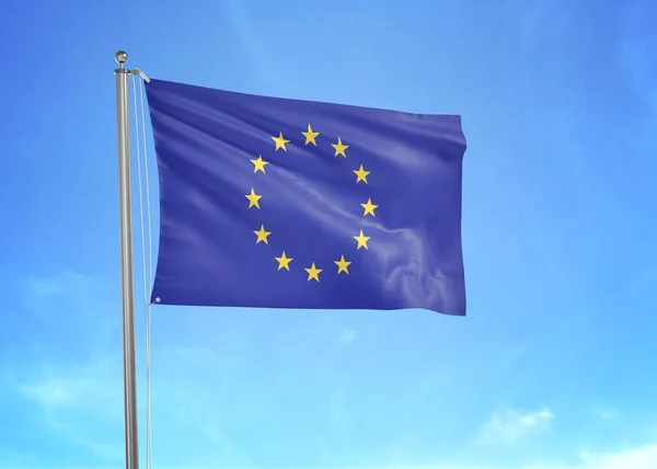 Europeiska Unionens Flagga Viftar Molnigt Himmel Illustration — Stockfoto