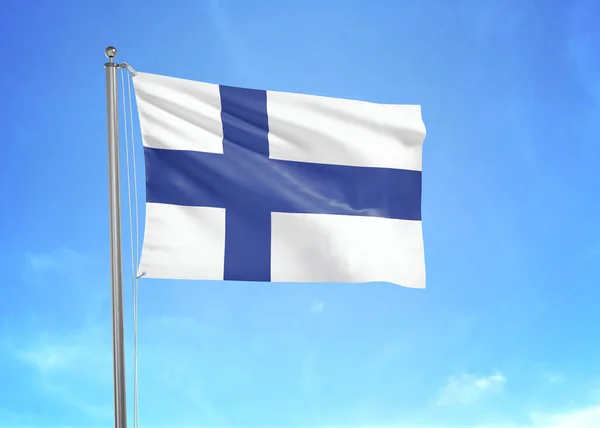 Bandera Finlandia Ondeando Cielo Nublado Ilustración — Foto de Stock