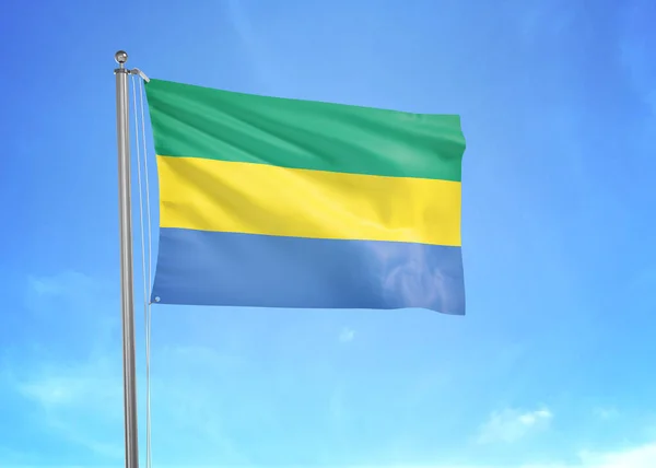加蓬国旗在多云的天空中飘扬3D插图 — 图库照片