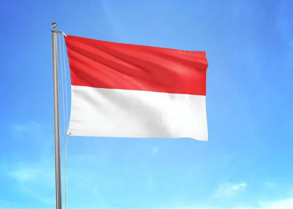 印度尼西亚国旗在多云的天空中飘扬3D插图 — 图库照片