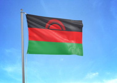 Bulutlu gökyüzünde dalgalanan Malawi bayrağı 3 boyutlu illüstrasyon