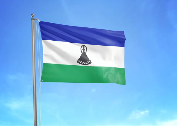 Lesotho Flag Waving Cloudy Sky Illustration — Stock Photo, Image