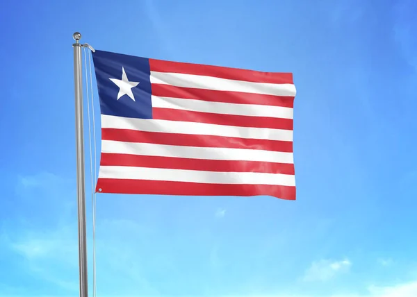 Σημαία Λιβερία Κυματίζει Στο Συννεφιασμένο Ουρανό — Φωτογραφία Αρχείου