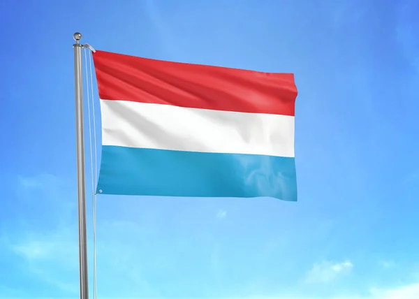 卢森堡国旗在多云的天空中飘扬3D插图 — 图库照片