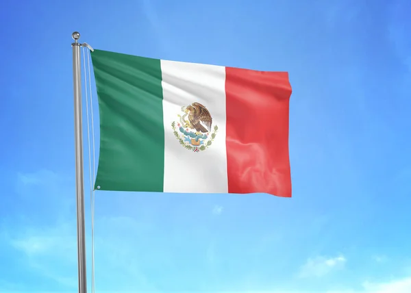 Mexikó Zászló Integetett Felhős Égen Illusztráció — Stock Fotó