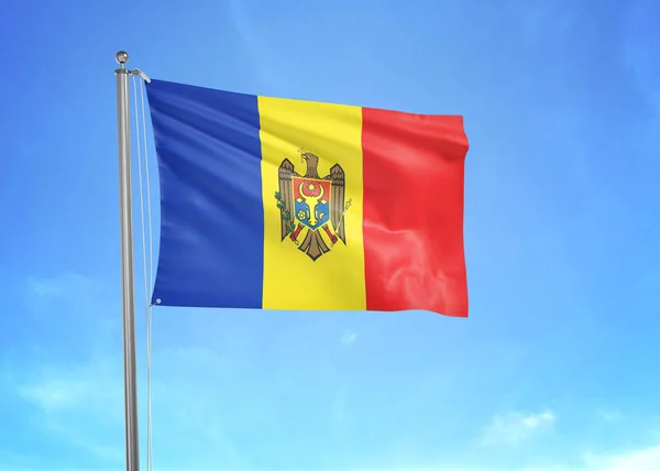 Moldavien Flagga Viftar Molnigt Himmel Illustration — Stockfoto