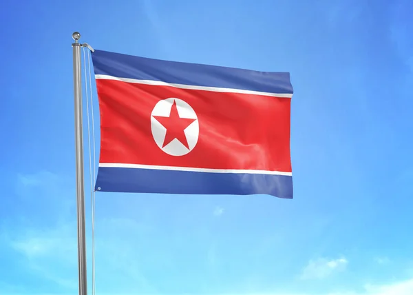 Bandeira Coreia Norte Acenando Céu Nublado Ilustração — Fotografia de Stock