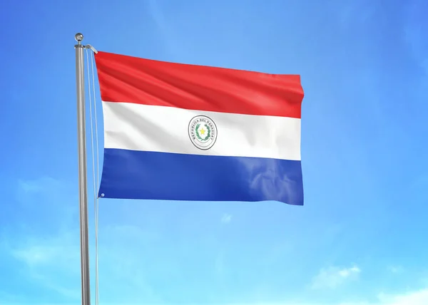 Paraguay Flagga Viftar Molnigt Himmel Illustration — Stockfoto