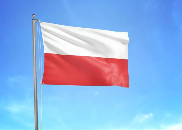 Polská Vlajka Vlnící Zatažené Obloze Ilustrace — Stock fotografie