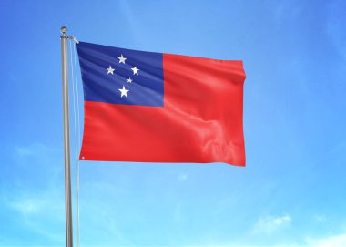 Bulutlu gökyüzünde Samoa bayrağı dalgalanıyor 3 boyutlu illüstrasyon