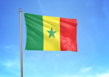 Senegal bayrağı bulutlu gökyüzünde dalgalanıyor 3D illüstrasyon