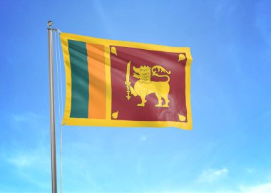 Bulutlu gökyüzünde dalgalanan Sri Lanka bayrağı 3 boyutlu illüstrasyon