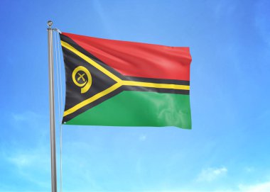 Bulutlu gökyüzünde dalgalanan Vanuatu bayrağı 3 boyutlu illüstrasyon