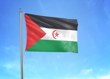 Batı Sahra bayrağı 3 boyutlu bulutlu gökyüzünde dalgalanıyor.