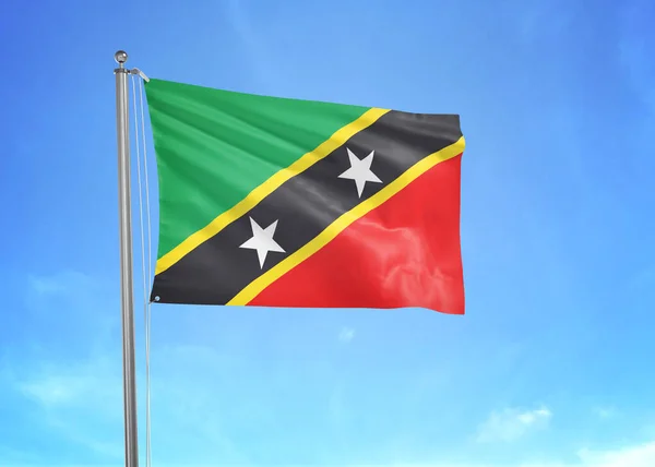 Saint Kitts Nevis Flag Waving Cloudy Sky Illustration — Stock Photo, Image