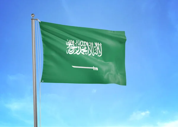 Saudi Arabiens Flagge Weht Wolkenverhangenen Himmel Illustration — Stockfoto