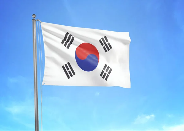 South Korea Flag Waving Cloudy Sky Illustration — Stock Photo, Image