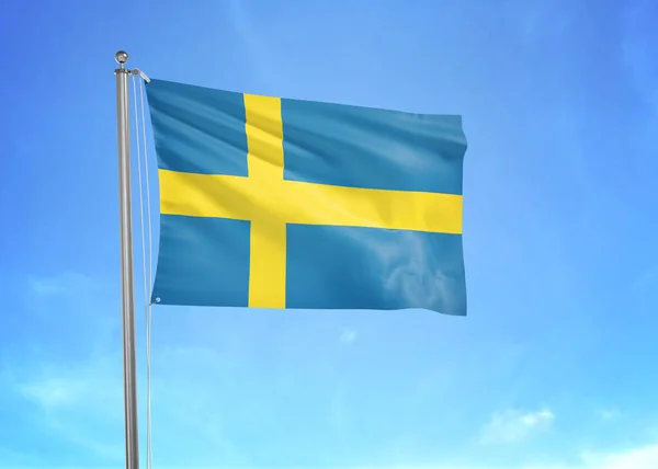 Sverige Flagga Viftar Molnig Himmel Illustration — Stockfoto