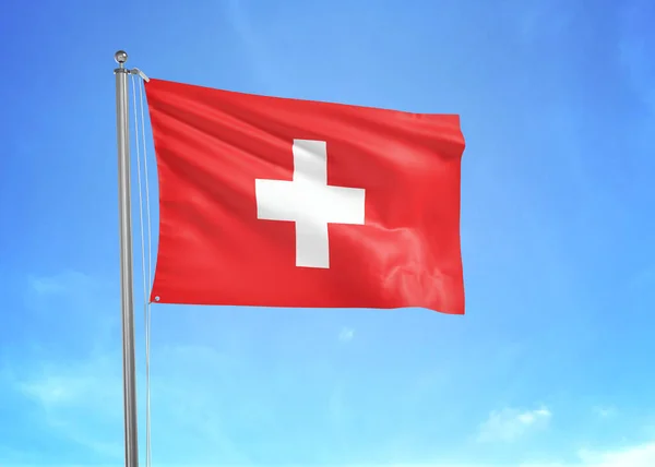 曇り空に揺れるスイスの国旗3Dイラスト — ストック写真