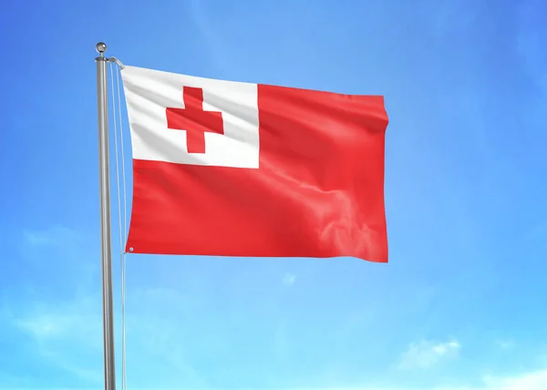 Tonga flag waving in the cloudy sky 3D illustration