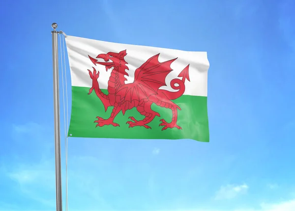 Wales Vlag Zwaaiend Bewolkte Lucht Illustratie — Stockfoto