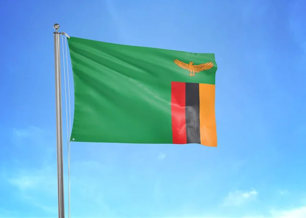 Zambijská Vlajka Vlnící Zamračené Obloze Ilustrace — Stock fotografie