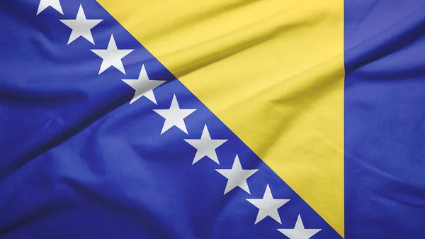 Bosnia Herzegovina Ondeando Bandera Sobre Textura Tela — Foto de Stock