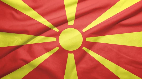 Macedonia Del Norte Ondeando Bandera Sobre Textura Tela — Foto de Stock